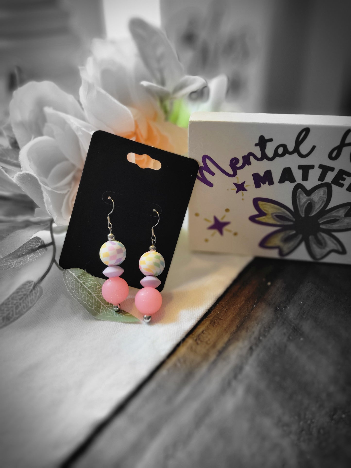 Earrings /Pink Checkered Silicone