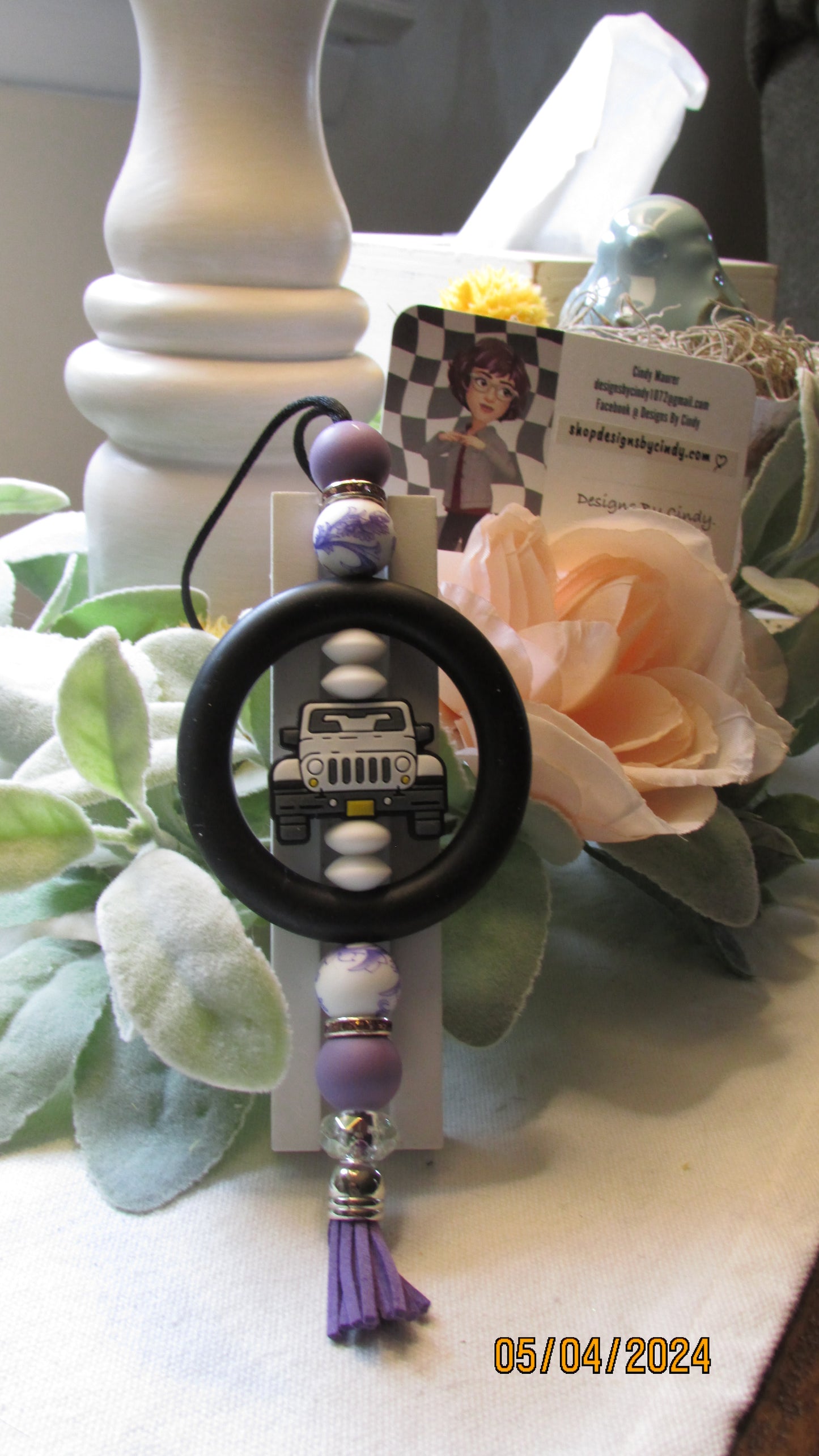 Car Charm/ Purple And White Jeep