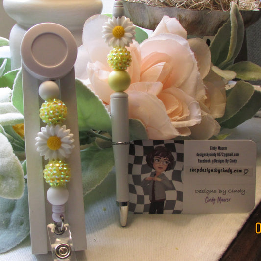 Badge Reel And Pen Set /Yellow Daisy