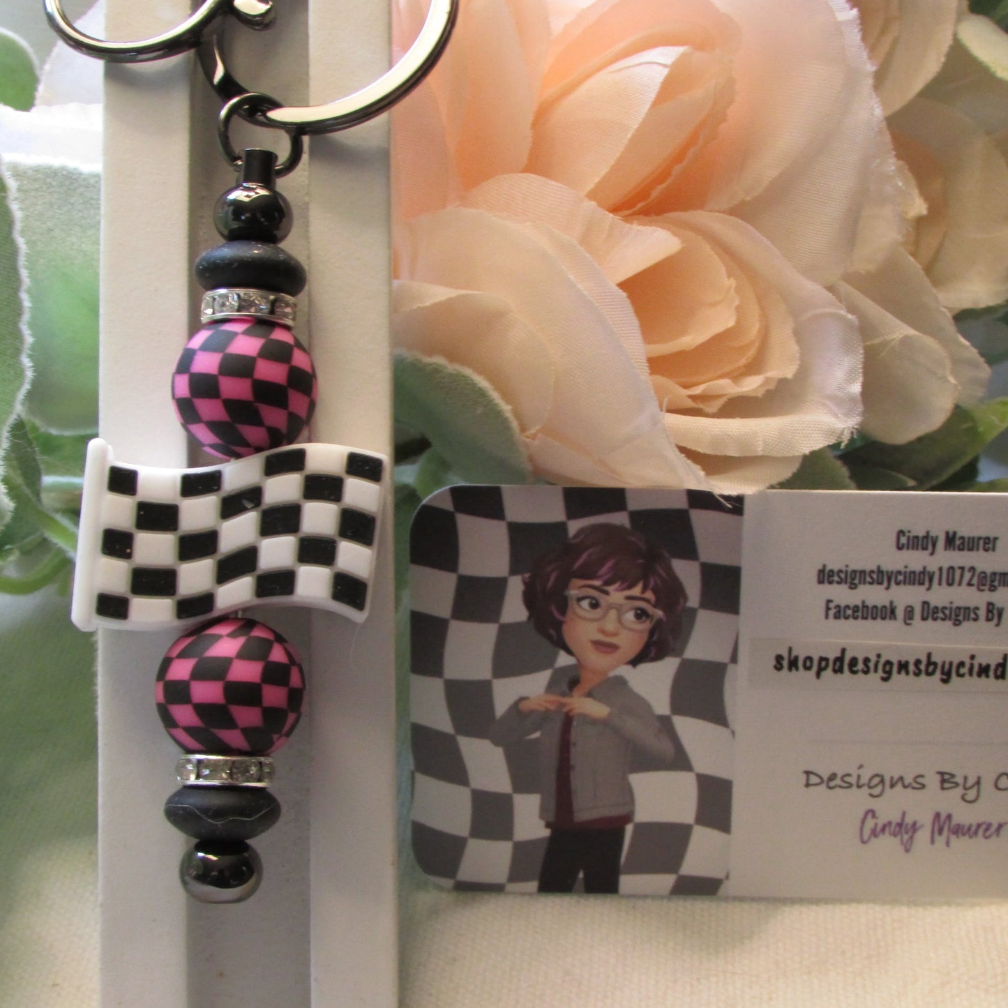 Keychain/ Pink Checkered Flag