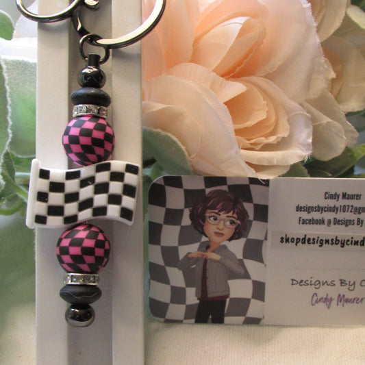 Keychain/ Pink Checkered Flag