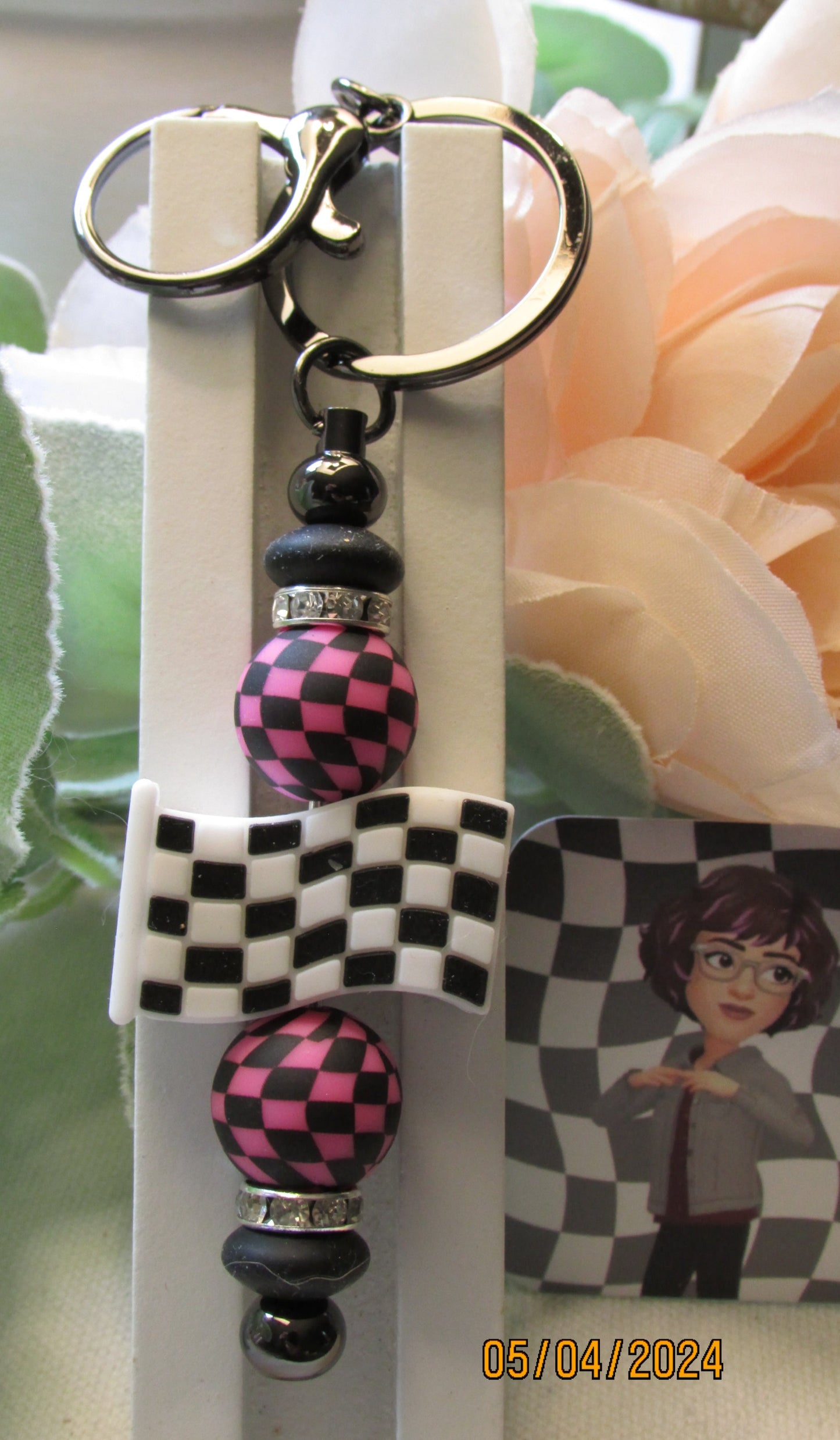 Keychain/ Pink Checkered Flag