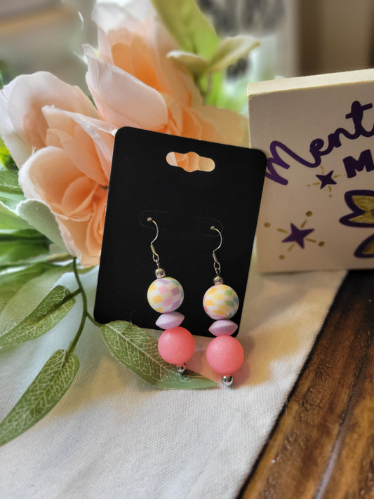 Earrings /Pink Checkered Silicone